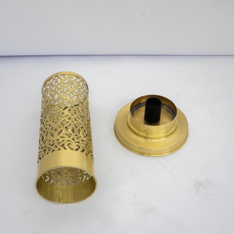 products-BrassTableLamp6.jpg Brushed Brass Bedside Light, Pierced Cylinder Lamp, Brass Table Lamp | Duty-Free - Image 7