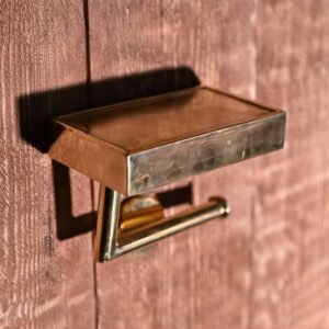 Handmade Unlacquered Brass Toilet Paper Holder with Shelf – Rustic Bathroom Decor