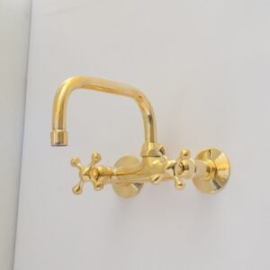 Unlacquered Brass Wall Mount Bathroom Faucet, Vanity Faucet Brass, Bridge Bathroom Faucet