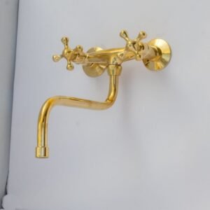 Unlacquered Brass Wall Kitchen Faucet, Wall Mount Bridge Faucet