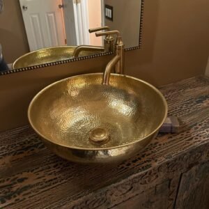 Custom Made 16 Guage Brushed Brass Bathroom Round Basin