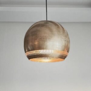 Bronze Globe Pendant Light – Burnished Brass Moroccan Hanging Ceiling Lamp with Perforation Design