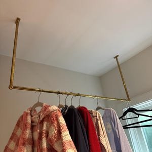 Unlacquered Brass Ceiling Clothes Rack, Laundry Drying Rack, Brass Laundry Rail, Clothes Hanging Bar for Laundry Room, DDP shipping