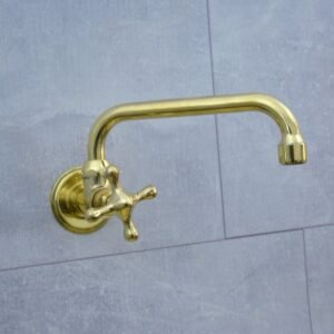 Unlacquered Brass Single handle Kitchen Faucet, Solid Brass Cold Faucet with Cross Handle