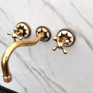 Unlaquered Brass Wall Mounted Faucet Resin Bones Conception | Vintage Bathroom Vanity Sink Faucet
