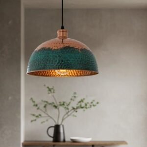 Handmade Copper Dome Pendant Light: Green Patina Farmhouse Lighting
