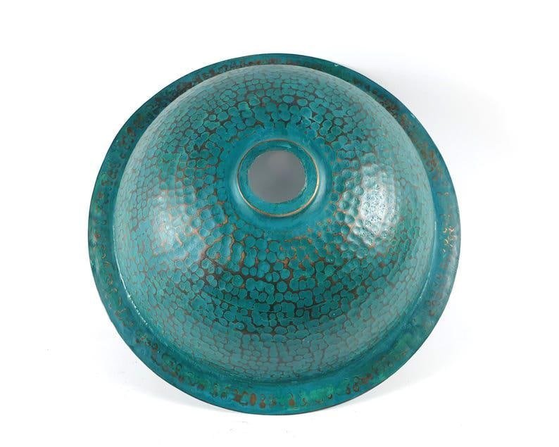 products-CopperDrop-InBathroom3.jpg Handmade Oxidized Copper Drop-In Bathroom Sink – Blue Patina Hammered Copper Vessel Basin | Rustic Farmhouse Vanity Sink, Bathroom Decor - Image 4