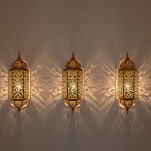 Set of 3 Handmade Moroccan Brass Wall Sconce: Ambient Light, Copper Finish