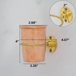 Unlacquered Copper Toothbrush Holder, Wall Mounted Bathroom Cup, Handmade Rustic Copper Toothbrush Rack