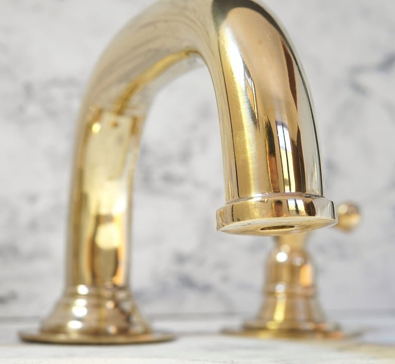 products-DeckS1.jpg Unlacquered Brass 3-Hole Bathroom Faucet, Deck Mounted Brass Vanity Tap - Image 2
