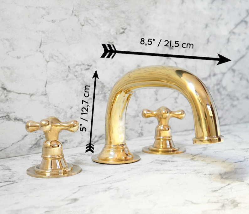 products-DeckS5.png Unlacquered Brass 3-Hole Bathroom Faucet, Deck Mounted Brass Vanity Tap - Image 5