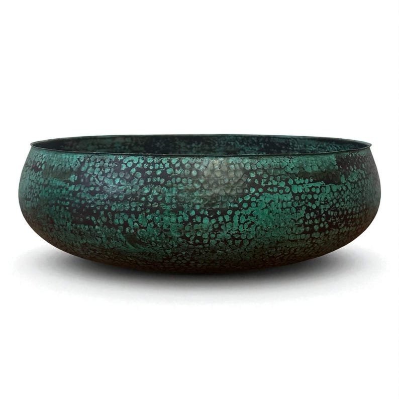 products-Decor3.jpg Handmade Oxidized Copper Bathroom Sink – Rustic Green Patina Round Vessel Basin for Farmhouse Decor - Image 3