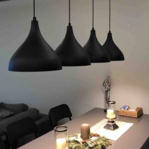 4 x Black Pendant Light Hanging Lighting Diameter 26 cm Pendant Lamp | Metal Kitchen Island Lamp Modern Home Decor Modern Light Fixture