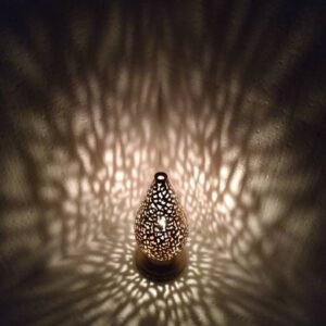 Moroccan Brass Candle Table Lamp: Arabic Calligraphy Home Decor Set of 2