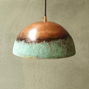 Oxidized Copper Dome Pendant Light – Green Patina Farmhouse Hanging Kitchen Island Lamp for Decoration