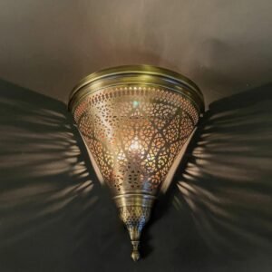 Handmade Moroccan Brass Cone Wall Sconce – Artisan Cutout Lamp with Antique Finish, Decorative Light