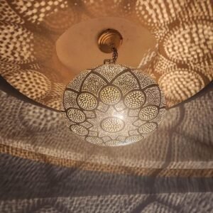 Handmade Moroccan Brass Pendant Light – Round Chandelier Lighting for Bedroom, Living Room & Dining – Lamp Ceiling Light Fixture Décor