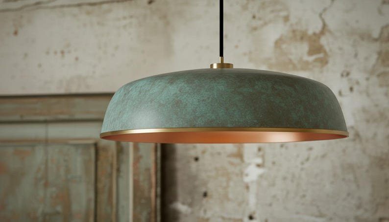 products-DiningRoomLight7.jpg Copper Dome Lamp Patina, Patina Rustic Hanging Lamp, Handmade Green Patina Light, Dining Room Light Fixture, Bohemian Home Decor - Image 7