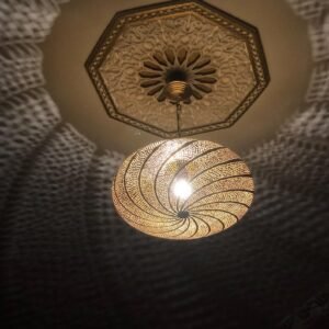 Handmade Moroccan Brass Pendant Light Fixture Rustic Farmhouse Hanging Ceiling Lamp Boho Chandelier for Kitchen, Dining Room & Entryway