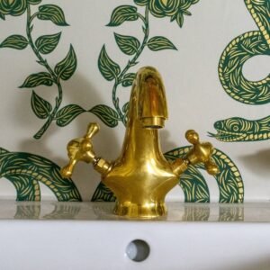 Single-Hole Unlacquered Brass Bathroom Sink Vanity Faucet with Double Simple Cross Handles | Duty-Free