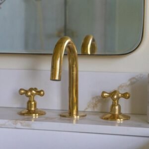 Unlacquered Brass Bathroom Faucet: Widespread Dual Handle 3-Hole Sink