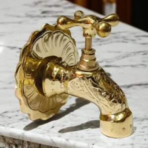 Handcrafted Moroccan Brass Faucet: Etched Bathroom Decor