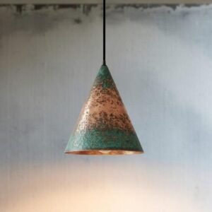 Handmade Moroccan Copper Pendant Light, Farmhouse Kitchen Lighting, Green Patina Copper Lamp