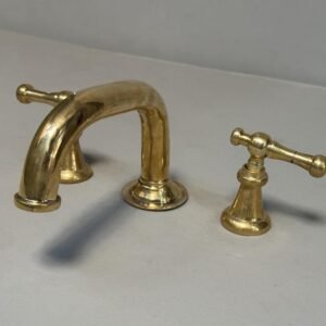 Unlacquered Brass Widespread Bathroom Faucet – Solid Brass Sink Tap with Cross Handles
