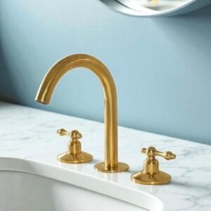 Unlacquered Solid Brass 3 Hole Vanity Faucet, Deck Mount Bathroom Sink Faucet