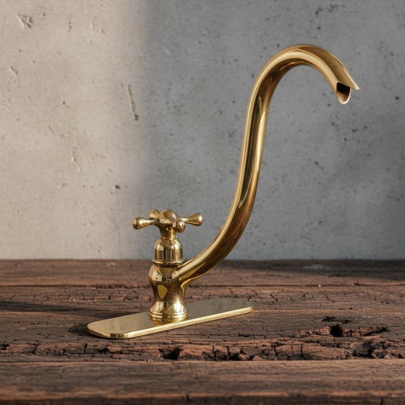 S-Shape Brass Faucet, Elegant Curved Design, Cold Water or Filtered Water Tap