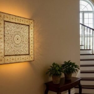 Handmade Moroccan Brass Wall Sconce, Geometric Light Fixture