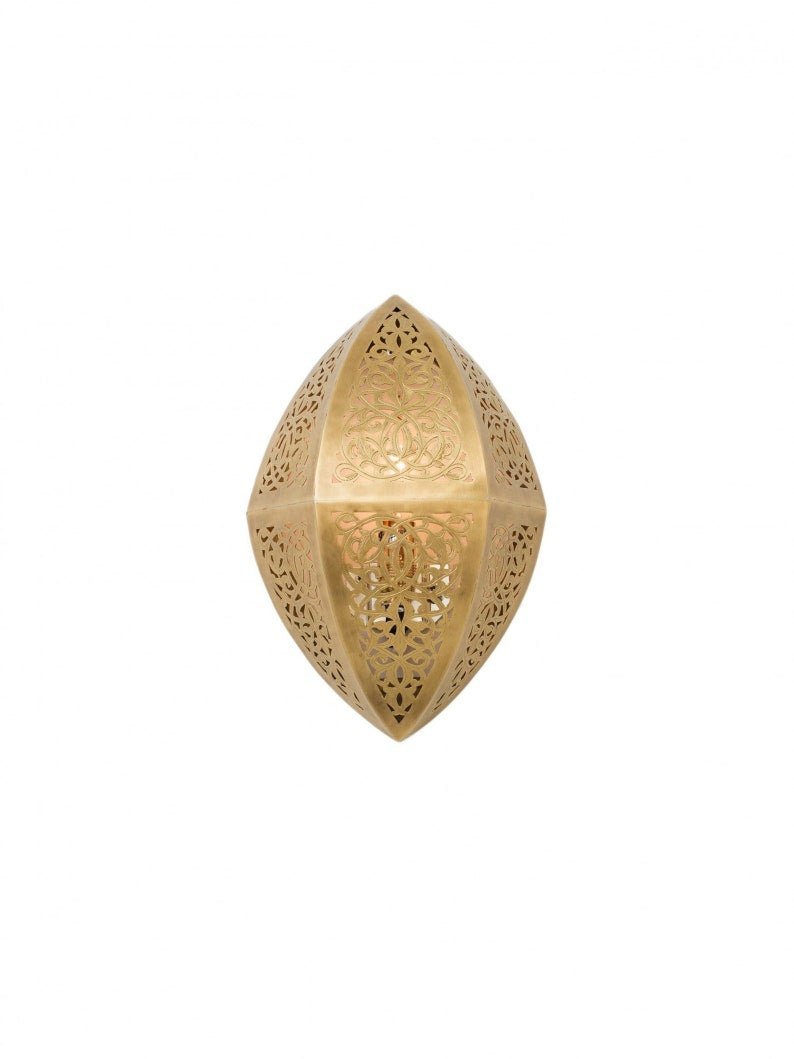 products-GeometricSconceDecor5.jpg Moroccan Brass Wall Sconce Diamond Shape, Intricate Cutout Brass Light, Artisan Wall Lamp, Unique Brass Fixture, Geometric Sconce Decor - Image 3