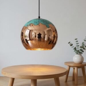 Handmade Copper Pendant Light: Moroccan Globe Lamp with Green Patina