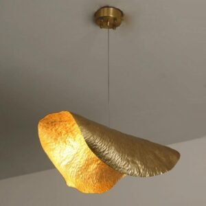 Handmade Moroccan Brass Lotus Pendant Light: Hammered Gold Leaf Shade