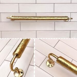 Engraved Brass Towel Bar – Vintage Gold Wall-Mounted Bathroom & Kitchen Rail | Rustic Handcrafted Hardware