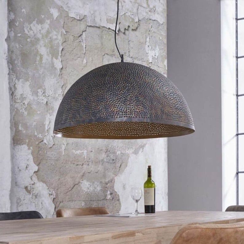 products-Goldinside3.jpg Set of 2, Dome Pendant Light,Handmade brass Pendant Lamps,Semi-Circle Black Metal Pendant,Moroccan Ceiling Light. Black outside Gold inside - Image 3