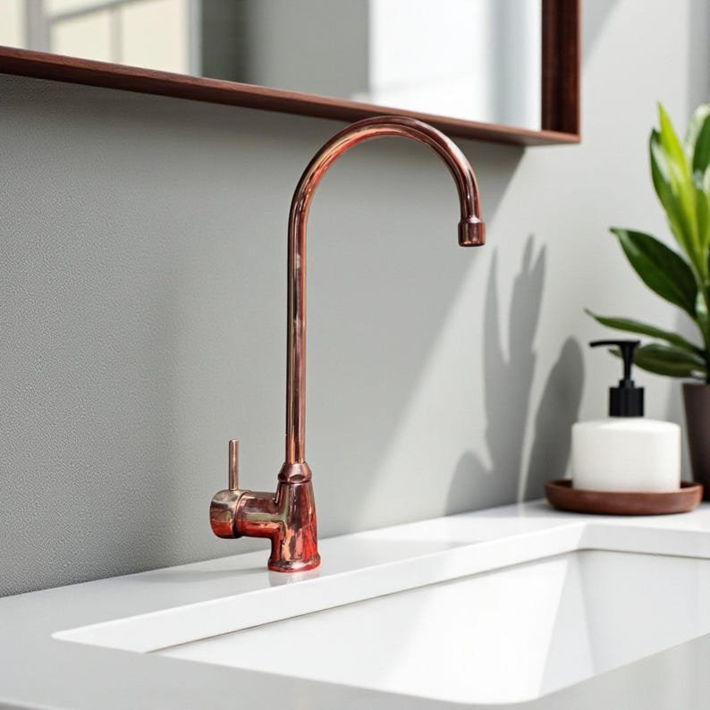 products-GooseneckMixerTap1.jpg Copper Kitchen & Bathroom Faucet – 360 Rotating Gooseneck Mixer Tap - Image 4