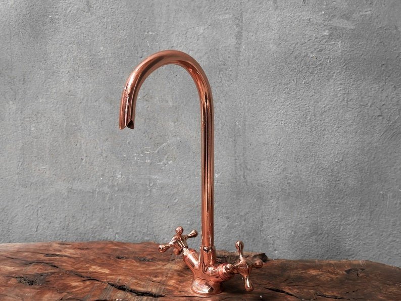 products-GooseneckSinkMixerwithCrossHandles1.jpg Copper Kitchen Faucet: Gooseneck Sink Mixer with Cross Handles