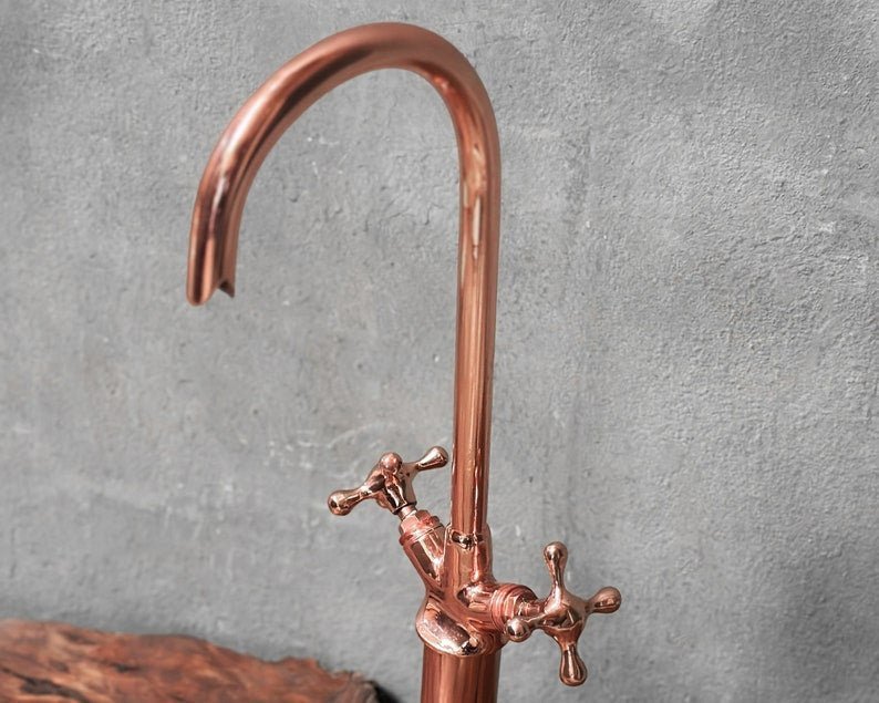 products-GooseneckSinkMixerwithCrossHandles2.jpg Copper Kitchen Faucet: Gooseneck Sink Mixer with Cross Handles - Image 2