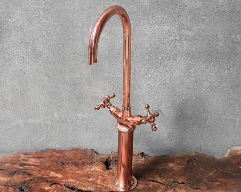 products-GooseneckSinkMixerwithCrossHandles3.jpg Copper Kitchen Faucet: Gooseneck Sink Mixer with Cross Handles - Image 3