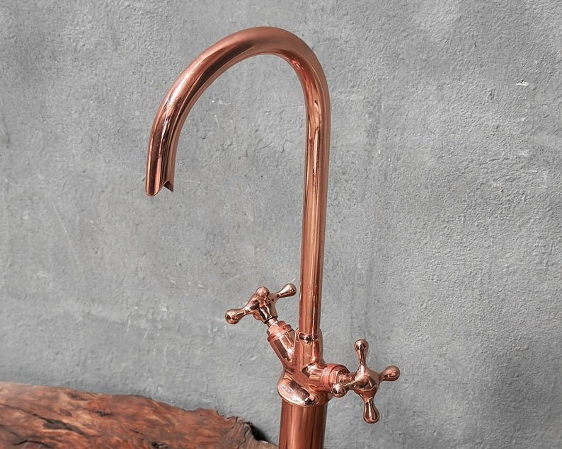 products-GooseneckSinkMixerwithCrossHandles4.jpg Copper Kitchen Faucet: Gooseneck Sink Mixer with Cross Handles - Image 4