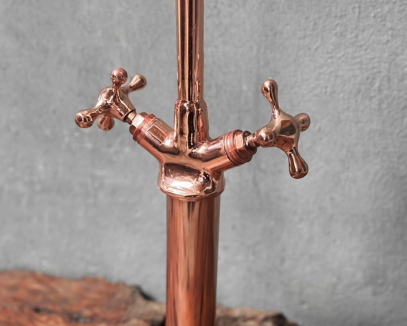 products-GooseneckSinkMixerwithCrossHandles5.jpg Copper Kitchen Faucet: Gooseneck Sink Mixer with Cross Handles - Image 5