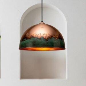 Handcrafted Hammered Brass Dome Pendant Light: Green Patina Copper Finish