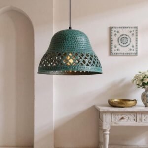 Handmade Hammered Copper Pendant Light: Green Patina Moroccan Ceiling Lamp