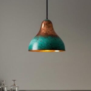 Hammered Copper Dome Pendant Light: Green Patina Moroccan Chandelier