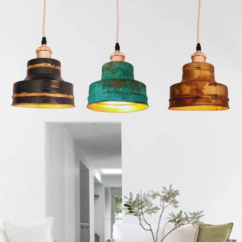 products-GreenPatina_FiredCopperFinishes3.jpg Sets Of Industrial light Modern Copper Lamps Patina light fixtures,Black Matte, Green Patina & Fired Copper Finishes,Aged copper lights - Image 3