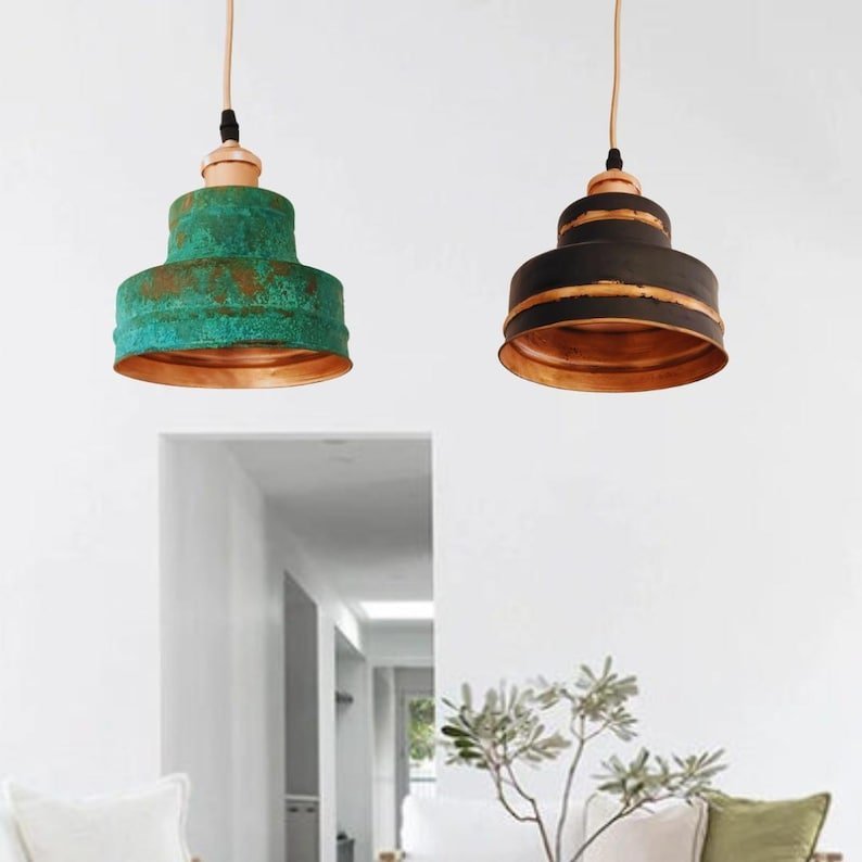 products-GreenPatina_FiredCopperFinishes5.jpg Sets Of Industrial light Modern Copper Lamps Patina light fixtures,Black Matte, Green Patina & Fired Copper Finishes,Aged copper lights - Image 5