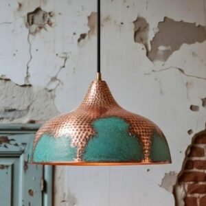 Handmade Copper Pendant Light: Green Patina, Moroccan Style