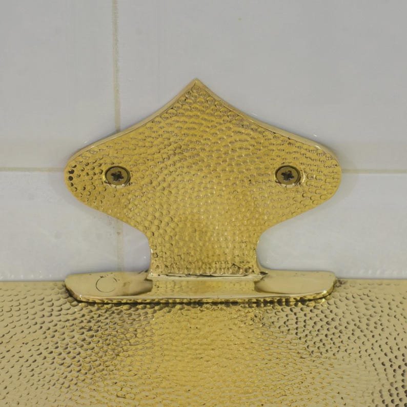 products-HammeredBrassFloatingShelf6.jpg Hammered Brass Floating Shelf, Wall Mount Shower Shelf, Floating Bottle Holder, Wall Mount Shelf Brass, Shampoo Hanger - Image 3