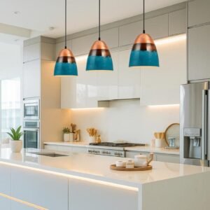 Set of 3 Oxidized Copper Dome Pendant Light, Handcrafted Green Patina Farmhouse Ceiling Fixture, Copper Pendant Light , Oxidized Copper Lamp